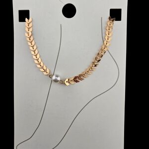 Greem Goddess Anklet, Gold Chevron Pearl Accent Anklet